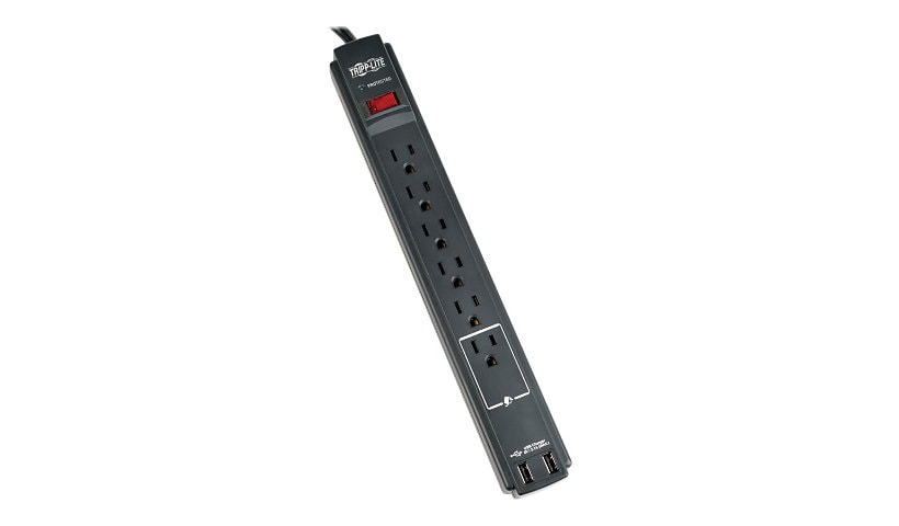 Tripp Lite Protect It! 6-Outlet Surge Protector, 6 ft. Cord, 990 Joules, 2 USB Ports (2.1A), Black Housing - surge