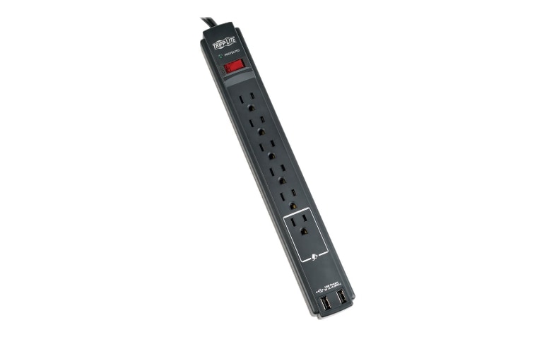 6ft 2 USB Charging Port 6 Outlet Power Strip With Surge Protector Lightningproof 