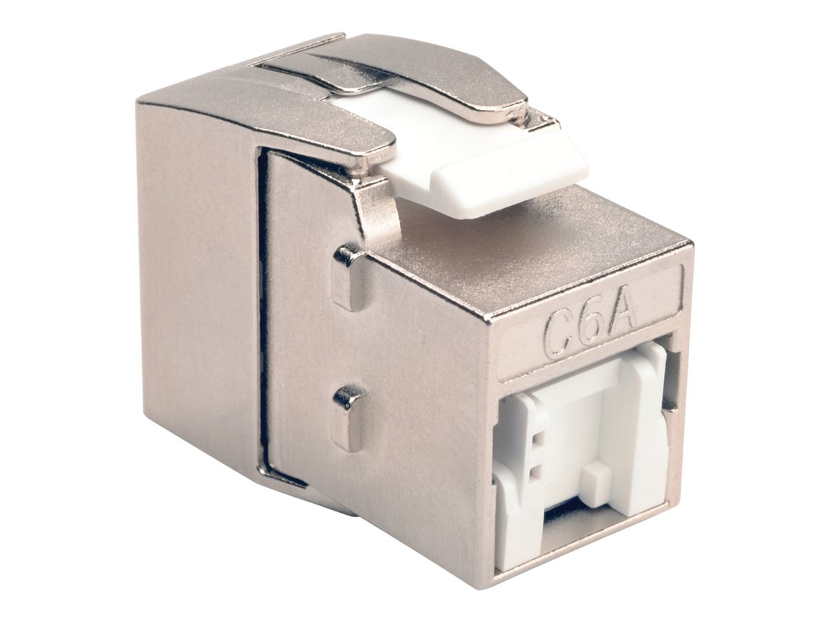 Tripp Lite Shielded Cat6a Keystone Jack with Dust Shutter, 180-Degree , Toolless - Silver - 1 x RJ-45 Female - cat6a STP