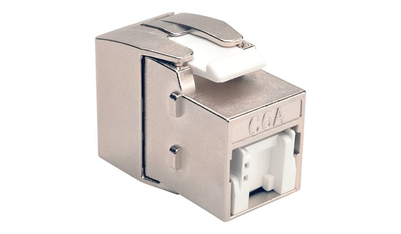 Tripp Lite Shielded Cat6a Keystone Jack with Dust Shutter, 180-Degree , Toolless - Silver - 1 x RJ-45 Female - cat6a STP