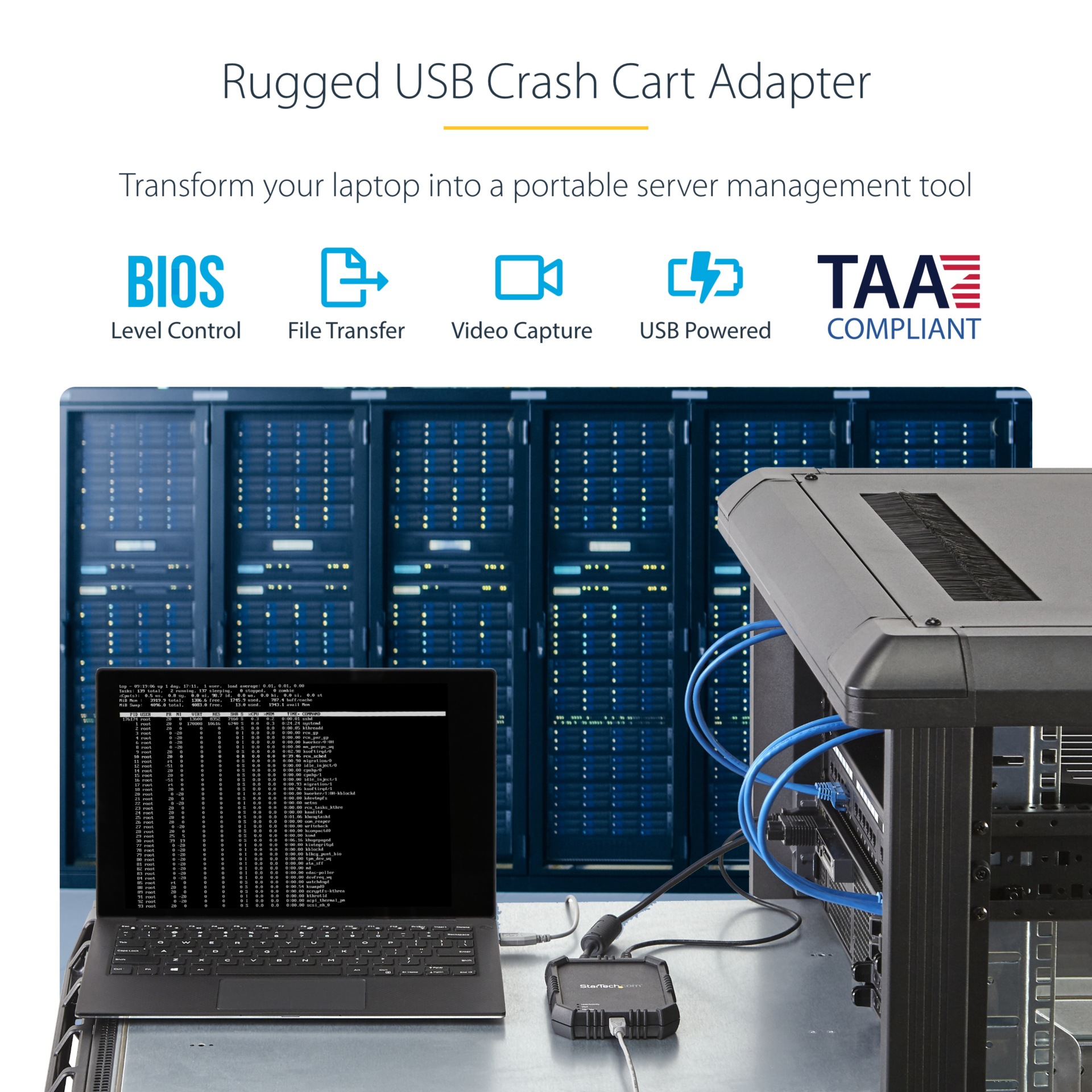 Thumbnail 2 of 10 for StarTech.com Laptop to Server KVM Console, Rugged USB Crash Cart Adapter with File Transfer and Video Capture, TAA