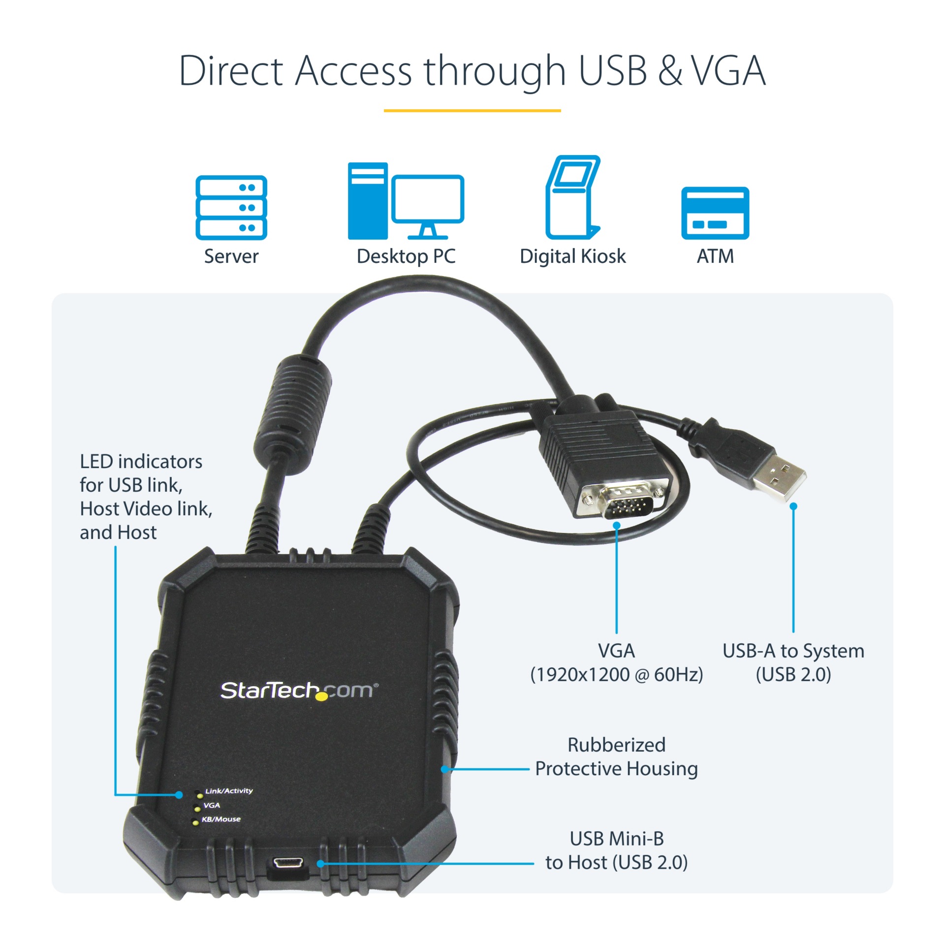 Thumbnail 3 of 10 for StarTech.com Laptop to Server KVM Console, Rugged USB Crash Cart Adapter with File Transfer and Video Capture, TAA