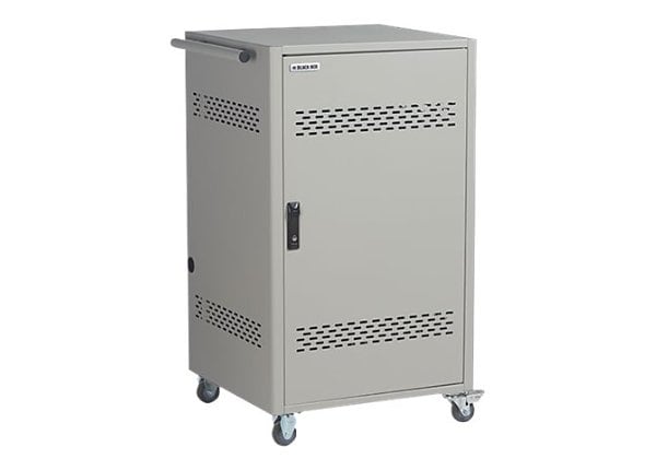 Black Box Steel Top, Fixed Shelves, Hinged Door, Front Cable Management Bars and 4-Bank Timer - cart