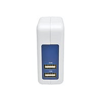Tripp Lite Dual Port USB Tablet Phone Wall Travel Charger 5V / 1.0/2.4A power adapter - 2 x USB