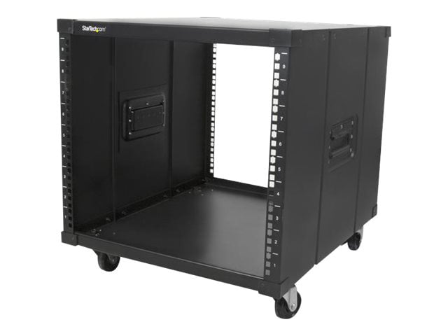 StarTech.com 4-Post 9U Mobile Open Frame Server Rack, 19" Network Rolling Rack for Narrow Spaces, Small Data Rack, TAA