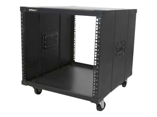 StarTech.com 4-Post 9U Mobile Open Frame Server Rack, 19" Network Rolling Rack for Narrow Spaces, Small Data Rack with