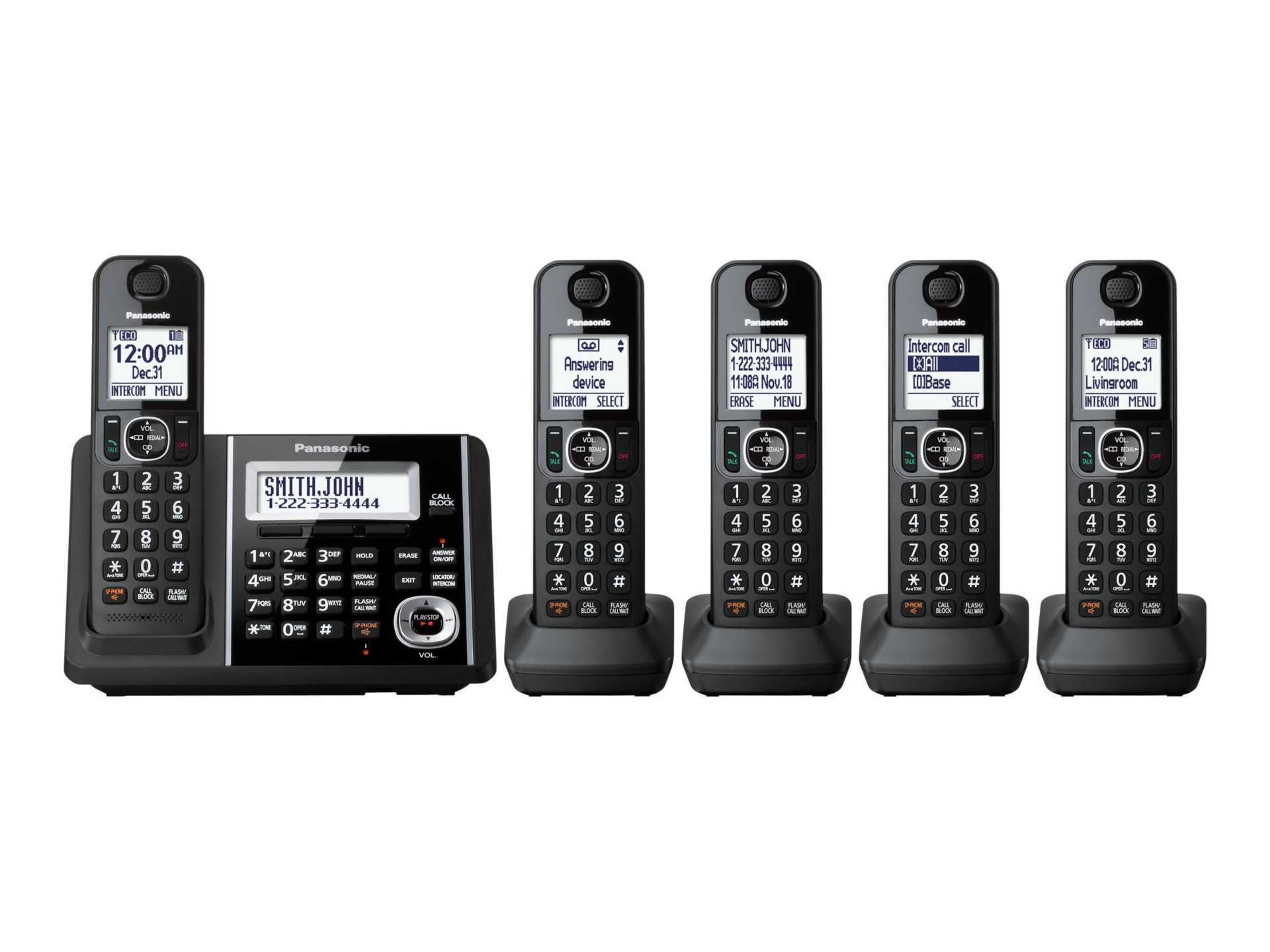 Panasonic KX-TGF345B - cordless phone - answering system with caller ID/call waiting + 4 additional handsets