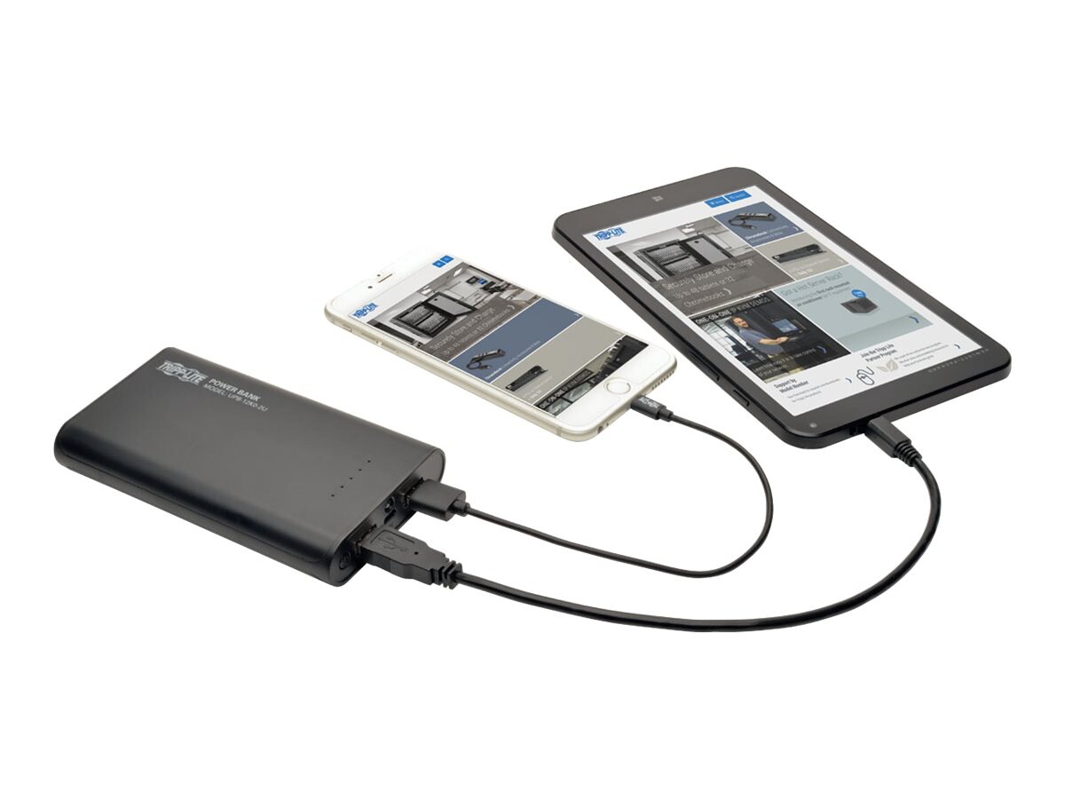 Tripp Lite Portable 2-Port USB Battery Charger Mobile Power Bank 12k mAh po