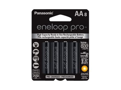 Panasonic Eneloop Pro BK-3HCCA8BA Pre-Charged Nickel Metal Hydride AA  High-Capacity Rechargeable Batteries, 8-Battery Pack 