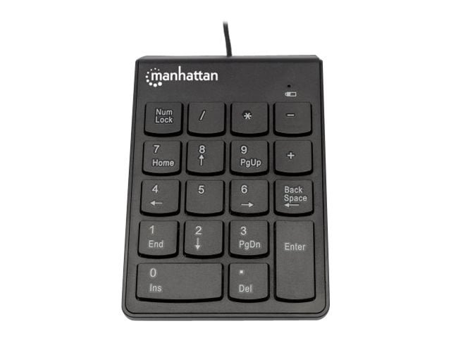 Manhattan Numeric Keypad, Wired, USB-A, 18 Full Size Keys, Black, Membrane Key Switches, Windows and Mac, Three Year