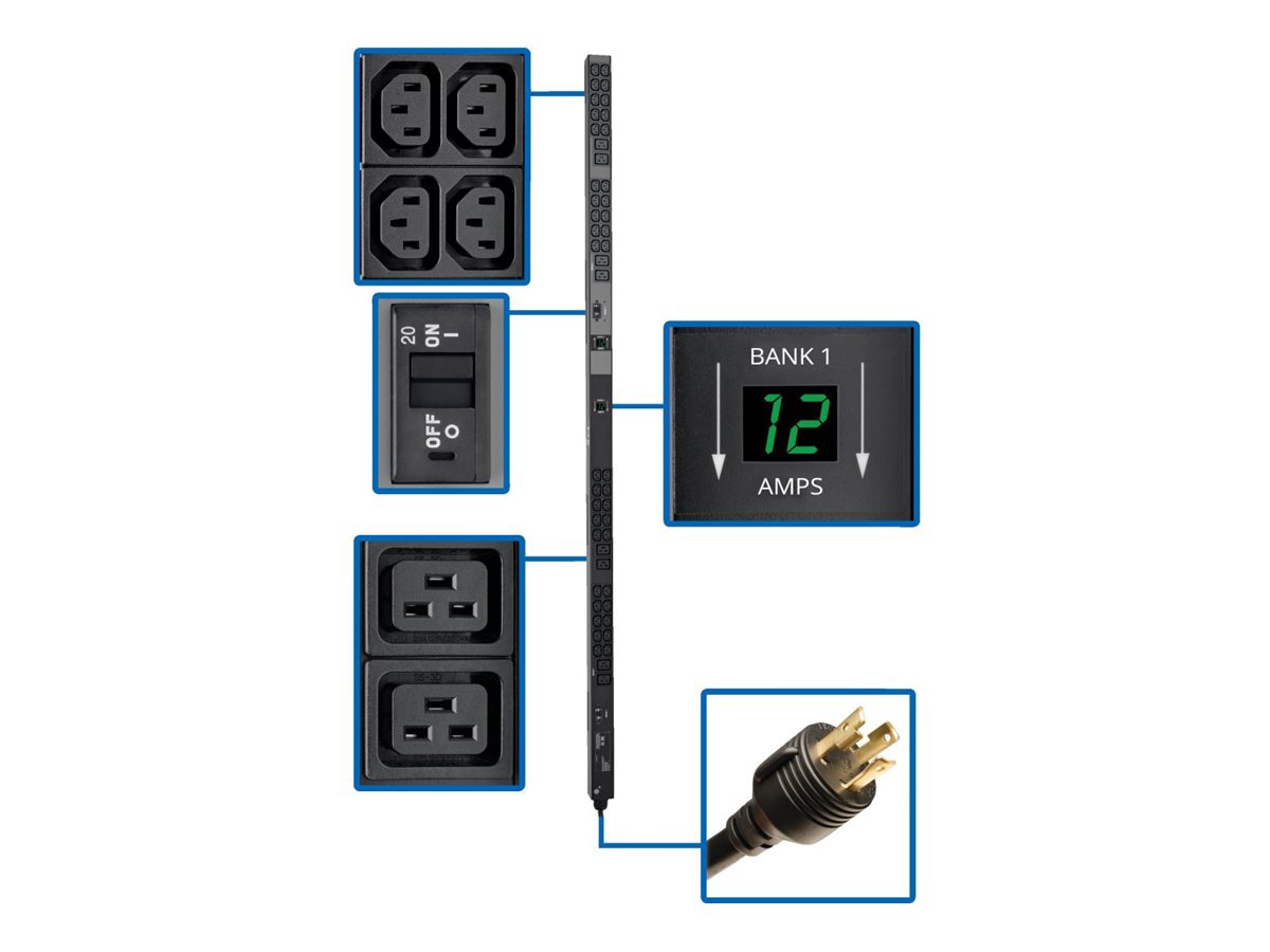 Tripp Lite PDU Metered Vertical 5.8kw 208/240V 8 C19 40 C13 L6-30P 0U TAA