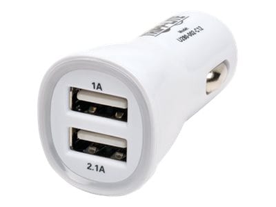 Chargeur allume-cigare 2 USB 2 ports USB 2.1A + 1A blanc