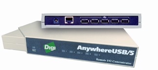 Digi AnywhereUSB Ethernet to 5 USB port Hub