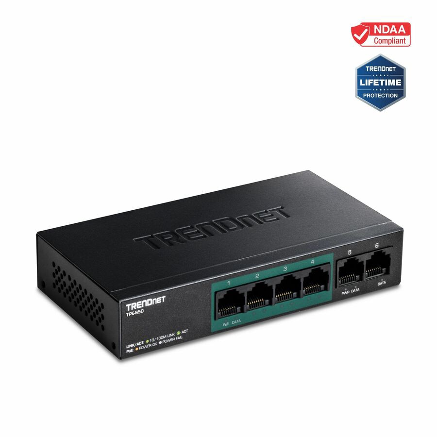 Thumbnail 5 of 10 for TRENDnet 6-Port Fast Ethernet PoE+ Switch, 4 x Fast Ethernet PoE Ports, 2 x Fast Ethernet Ports, 60W PoE Budget, 1.2