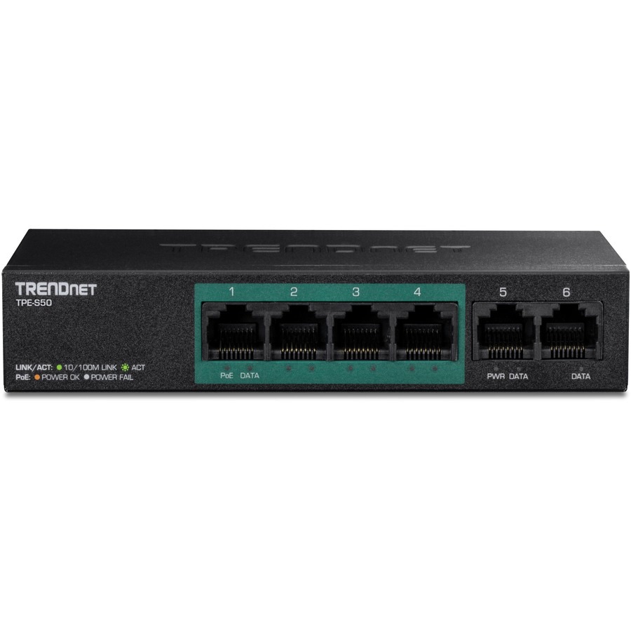 Thumbnail 6 of 10 for TRENDnet 6-Port Fast Ethernet PoE+ Switch, 4 x Fast Ethernet PoE Ports, 2 x Fast Ethernet Ports, 60W PoE Budget, 1.2