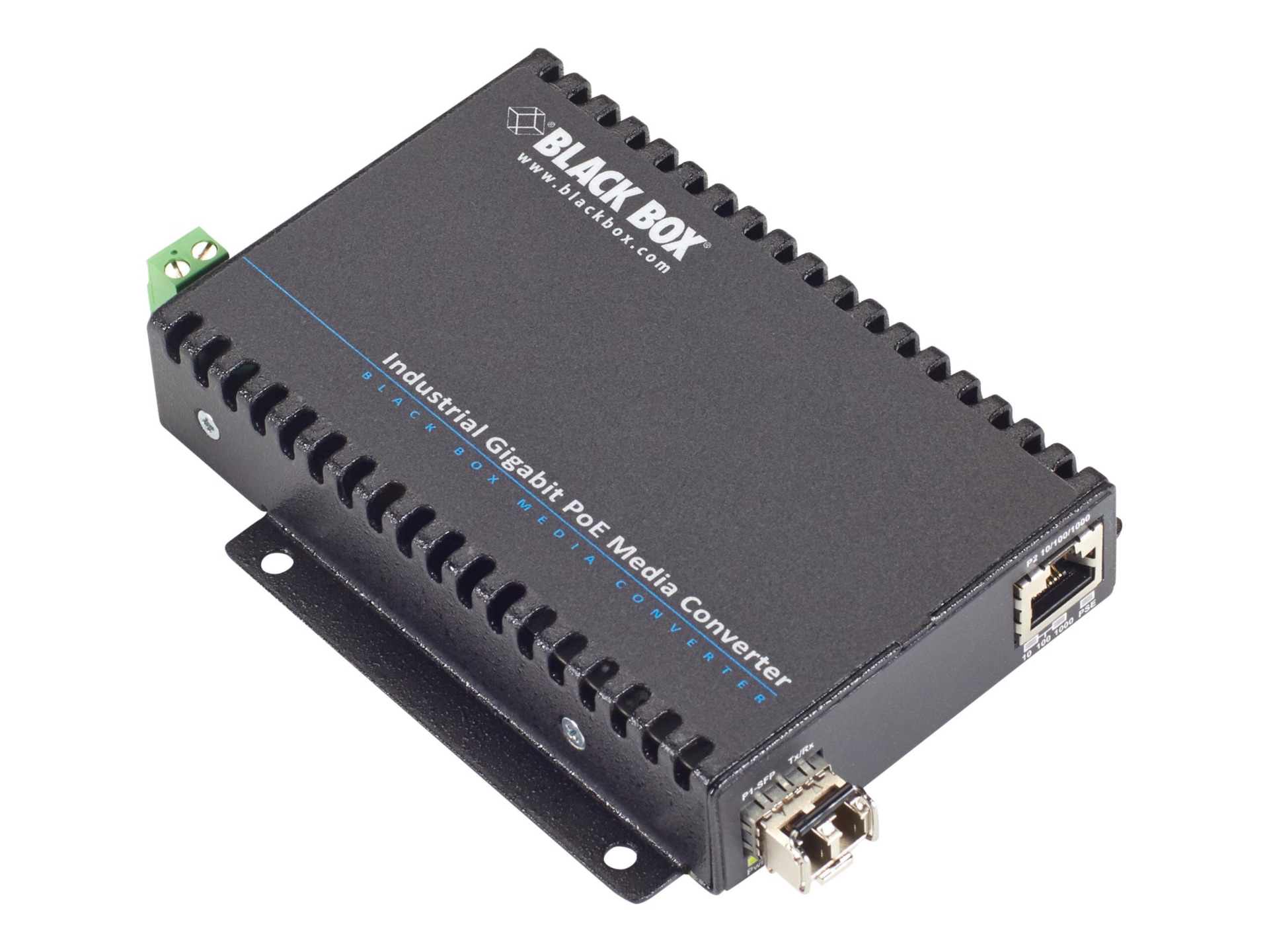 Black Box Industrial PoE Gigabit Ethernet Media Converter - fiber media converter - GigE - TAA Compliant