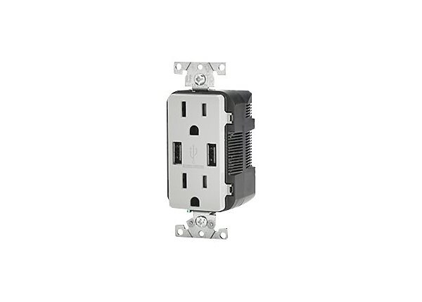 Leviton USB Charger/Tamper-Resistant Duplex Receptacle T5632-GY - outlet