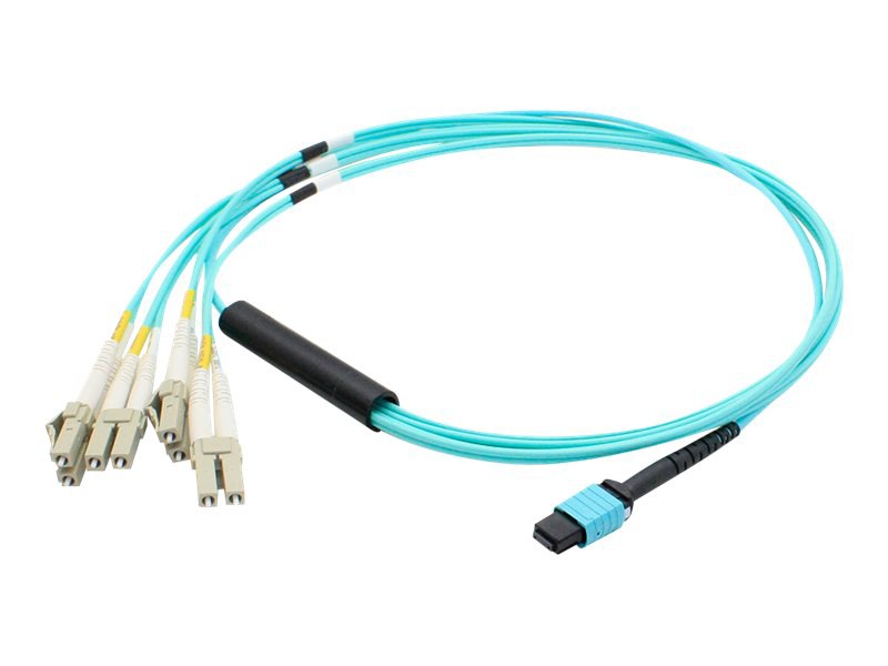 Proline 1.5ft MPO (F) to 8xLC (M) 8-Strand Aqua OM3 Fiber Fanout Cable