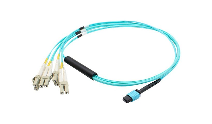 Proline 1.5ft MPO (F) to 8xLC (M) 8-Strand Aqua OM3 Fiber Fanout Cable