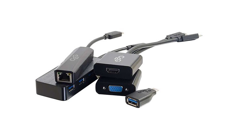 C2G USB C to HDMI, VGA, Ethernet or USB-A Essential Adapter Kit