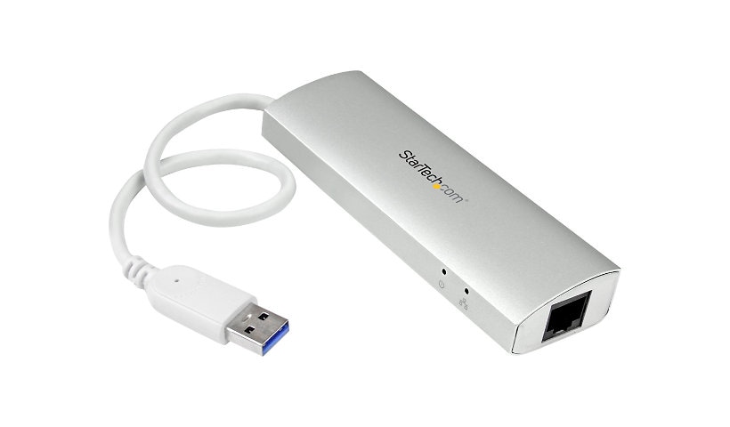 StarTech.com 3 Port USB 3.0 Hub with Gigabit Ethernet Adapter NIC - Silver