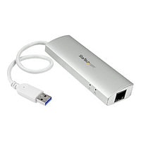 StarTech.com 3 Port USB 3.0 Hub with Gigabit Ethernet Adapter NIC - Silver