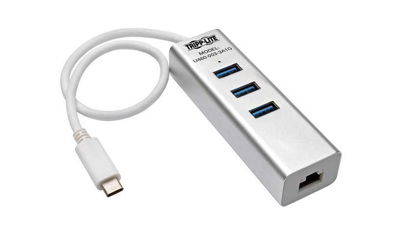 Tripp Lite Portable USB C Gigabit Adapter w/ 3-Port USB Hub