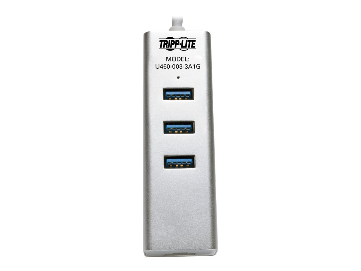 Thumbnail 2 of 14 for Eaton Tripp Lite Series 3-Port USB 3.x (5Gbps) Hub with LAN Port, USB-C to 3x USB-A Ports and Gigabit Ethernet, Silver