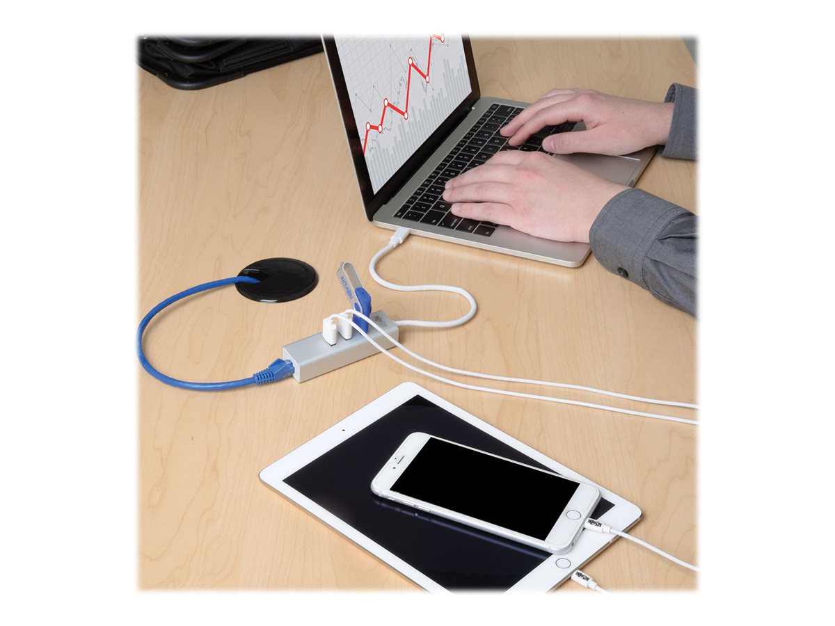 Thumbnail 6 of 14 for Eaton Tripp Lite Series 3-Port USB 3.x (5Gbps) Hub with LAN Port, USB-C to 3x USB-A Ports and Gigabit Ethernet, Silver