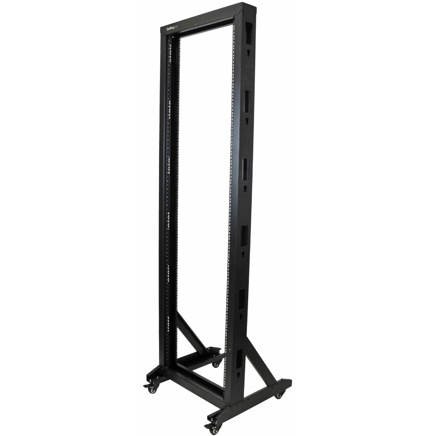 StarTech.com 2-Post 42U Mobile Open Frame Server Rack with Casters, Two Post 19in Rolling Network Rack for IT Equipment