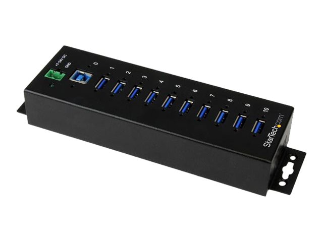 StarTech.com 10 Port Industrial USB 3.0 Hub - ESD and Surge Protection - DIN Rail or Surface-Mountable Metal Housing