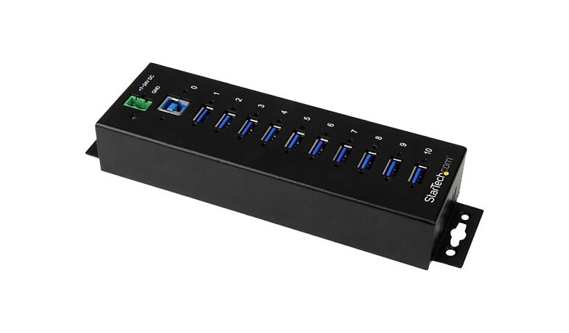 StarTech.com 10 Port Industrial USB 3.0 Hub - ESD and Surge Protection - DIN Rail or Surface-Mountable Metal Housing