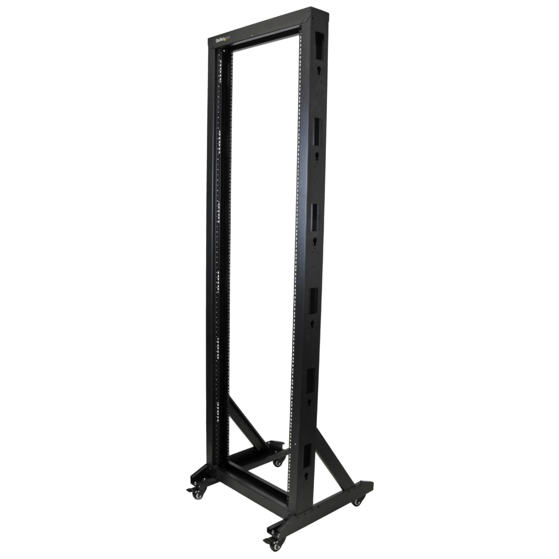 StarTech.com 2-Post 42U Mobile Open Frame Server Rack with Casters, Two Post 19in Rolling Network Rack for IT Equipment