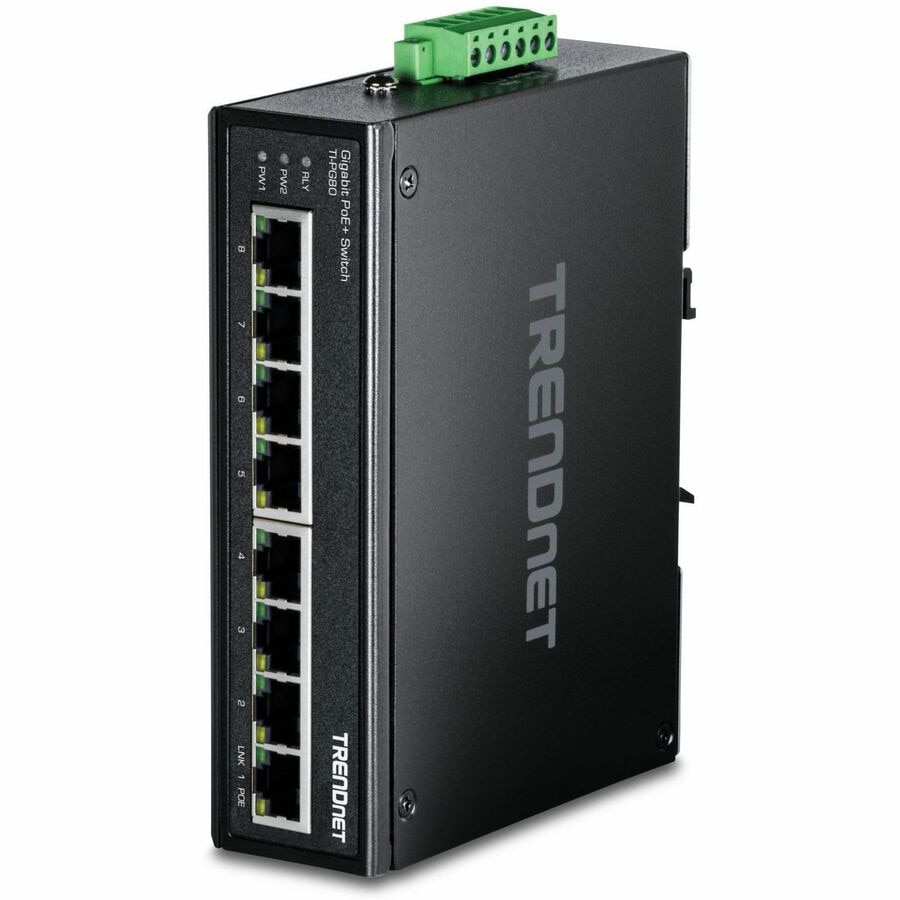 TRENDnet 8-Port Hardened Industrial Unmanaged Gigabit PoE+ DIN-Rail Switch,