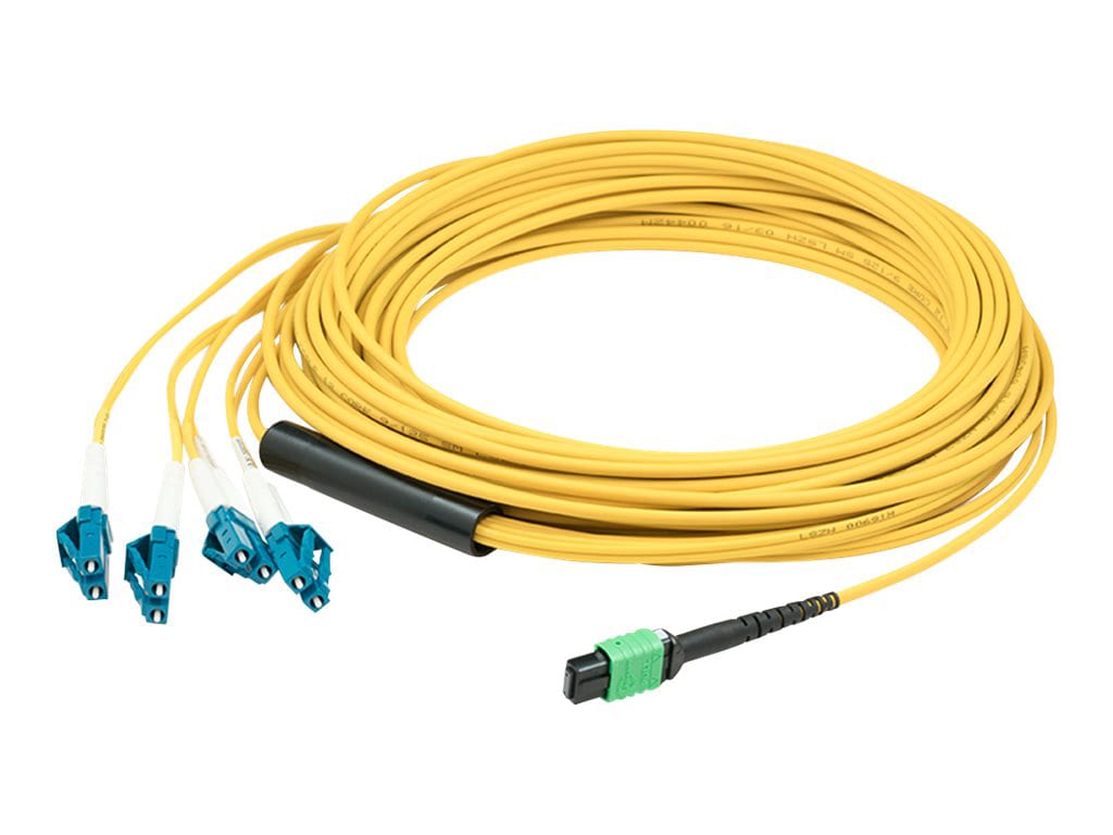 Proline 10m MPO/APC to 4xLC/UPC Duplex Yellow OS2 OFNR (Riser-Rated) 8-Stra