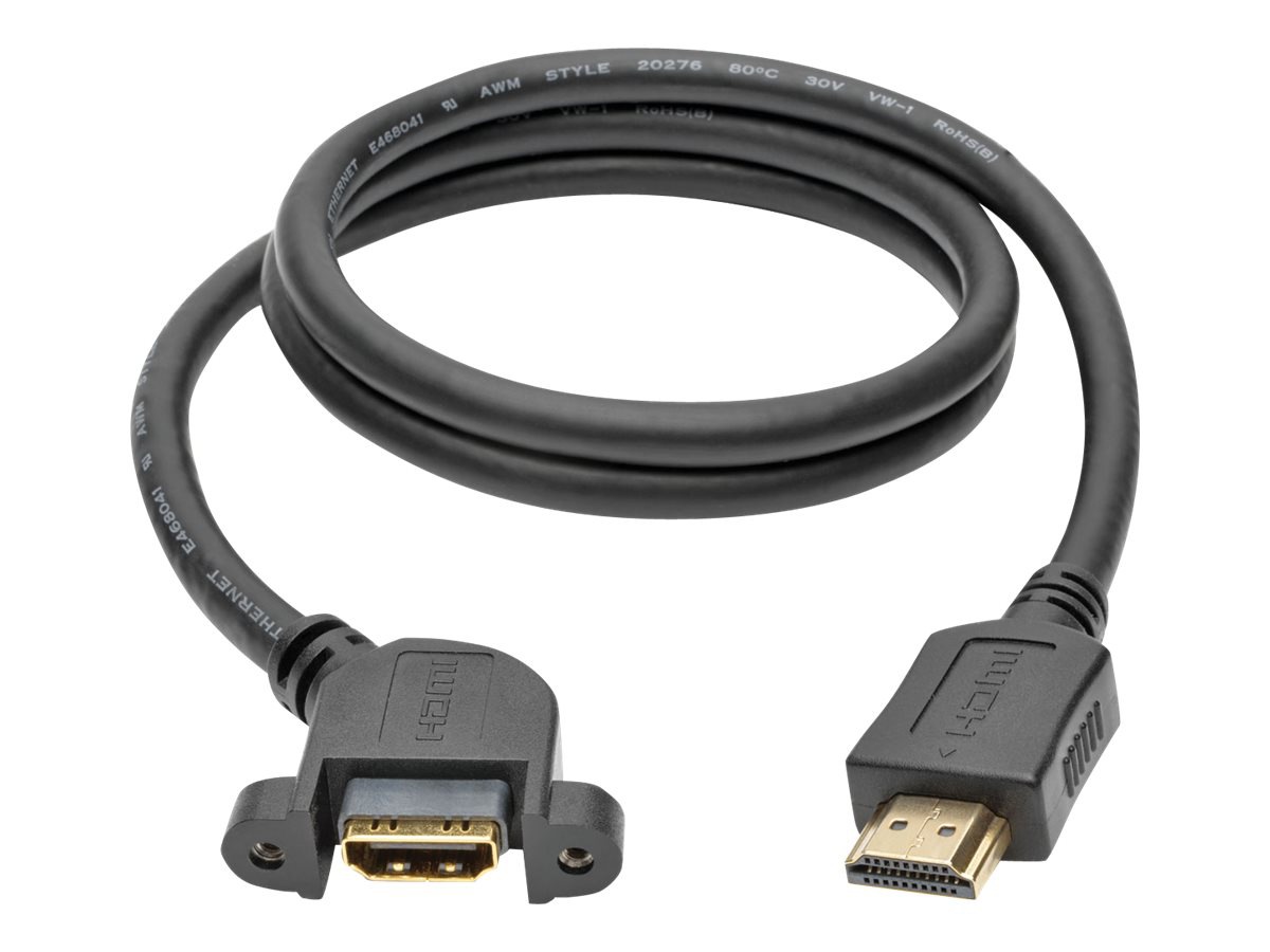 Eaton Tripp Lite Series High-Speed HDMI Cable with Ethernet, Digital Video with Audio (M/F), Panel Mount, 3 ft. (0.91 m)