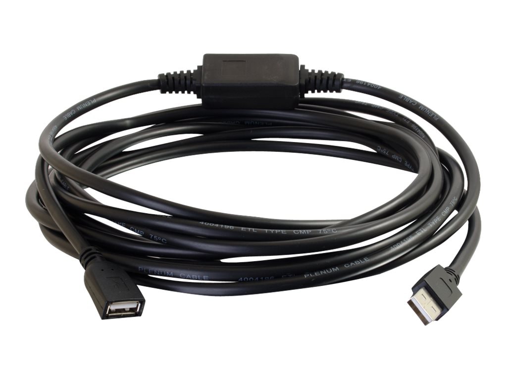 C2G 16ft USB Active Extension Cable - USB A to USB A Extension Cable - USB 2.0 - Plenum, CMP-Rated - M/F