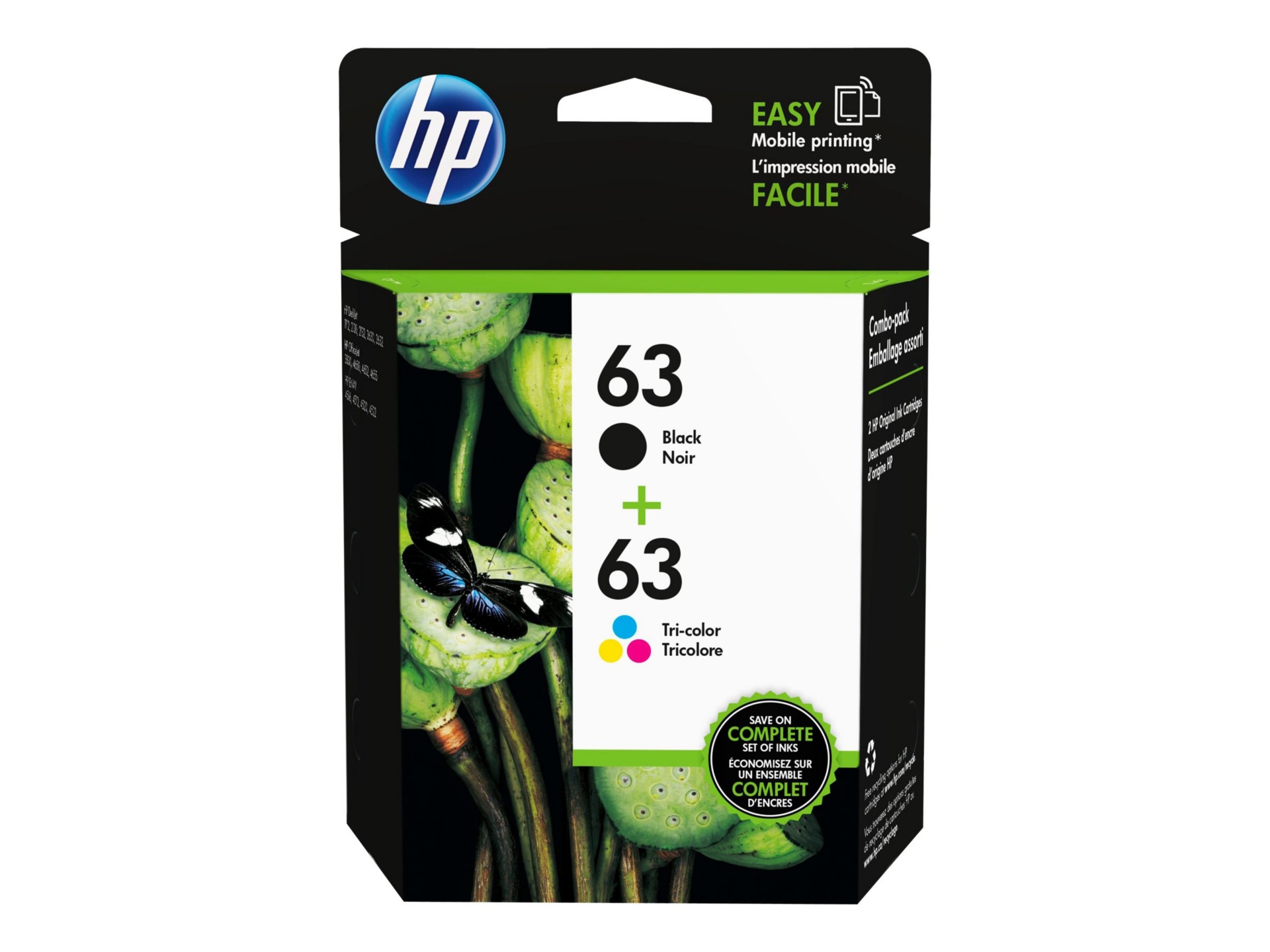 HP 63 Original Inkjet Ink Cartridge - Black, Tri-color - 2 / Pack