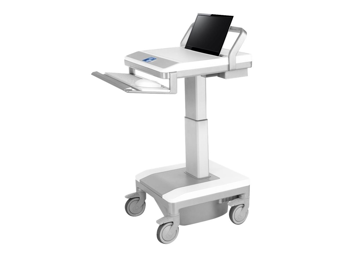 Humanscale TouchPoint Mobile Technology Carts T7 with Auto-Lift PowerTrack Cylinder Laptop Gantry and Laptop work