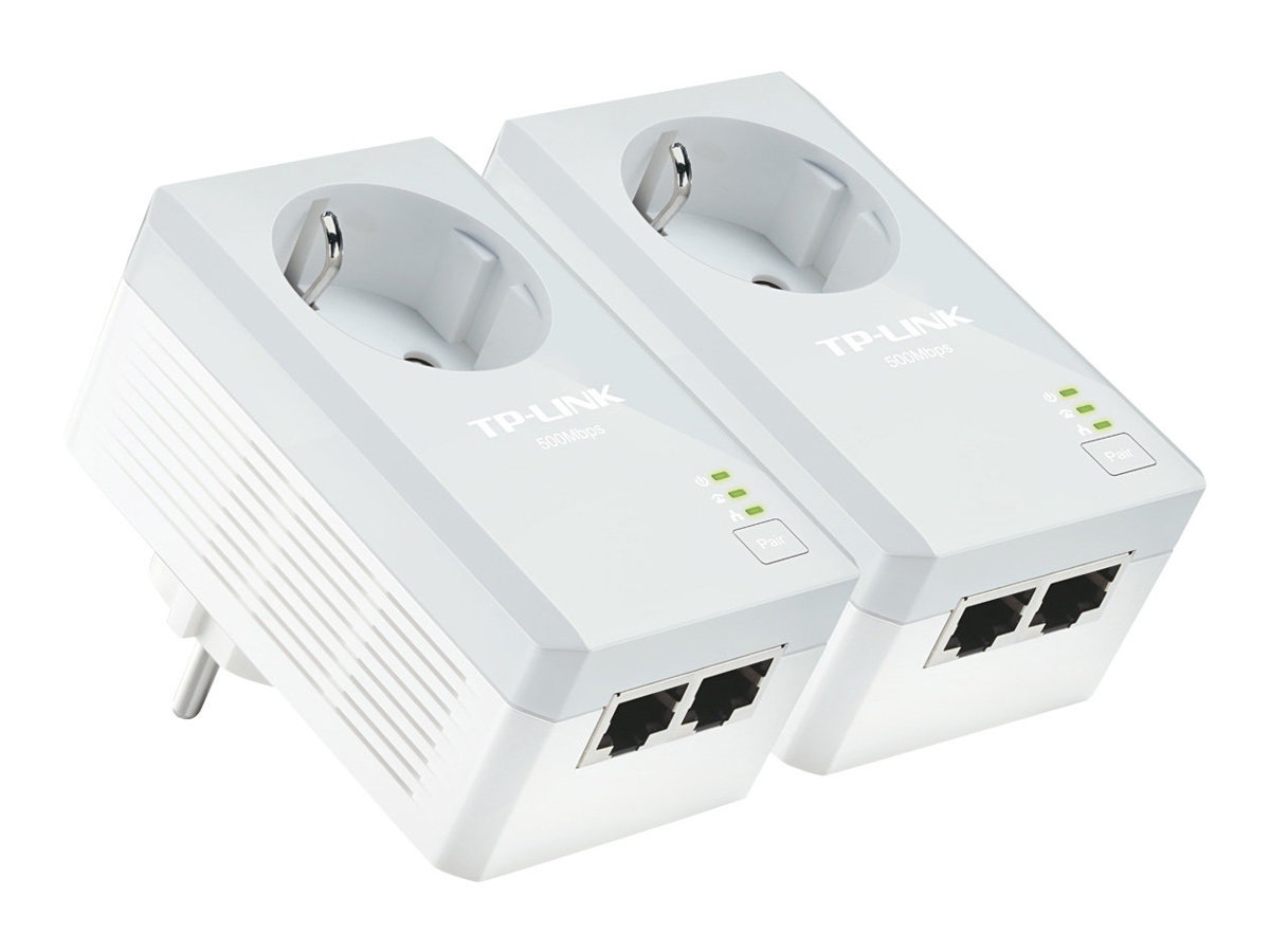 TP-LINK TL-PA4020PKIT AV500 2-Port Powerline Adapter with AC Pass Through - Starter Kit - bridge - wall-pluggable