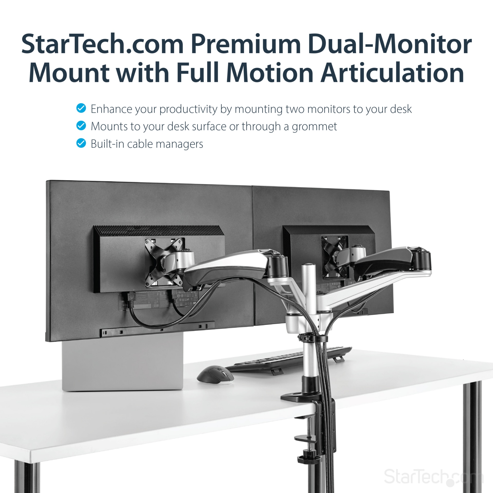 Thumbnail 2 of 7 for StarTech.com Desk Mount Dual Monitor Arm, Articulating, Mount Up to 30" Displays, Ergonomic, Adjustable Arms, TAA