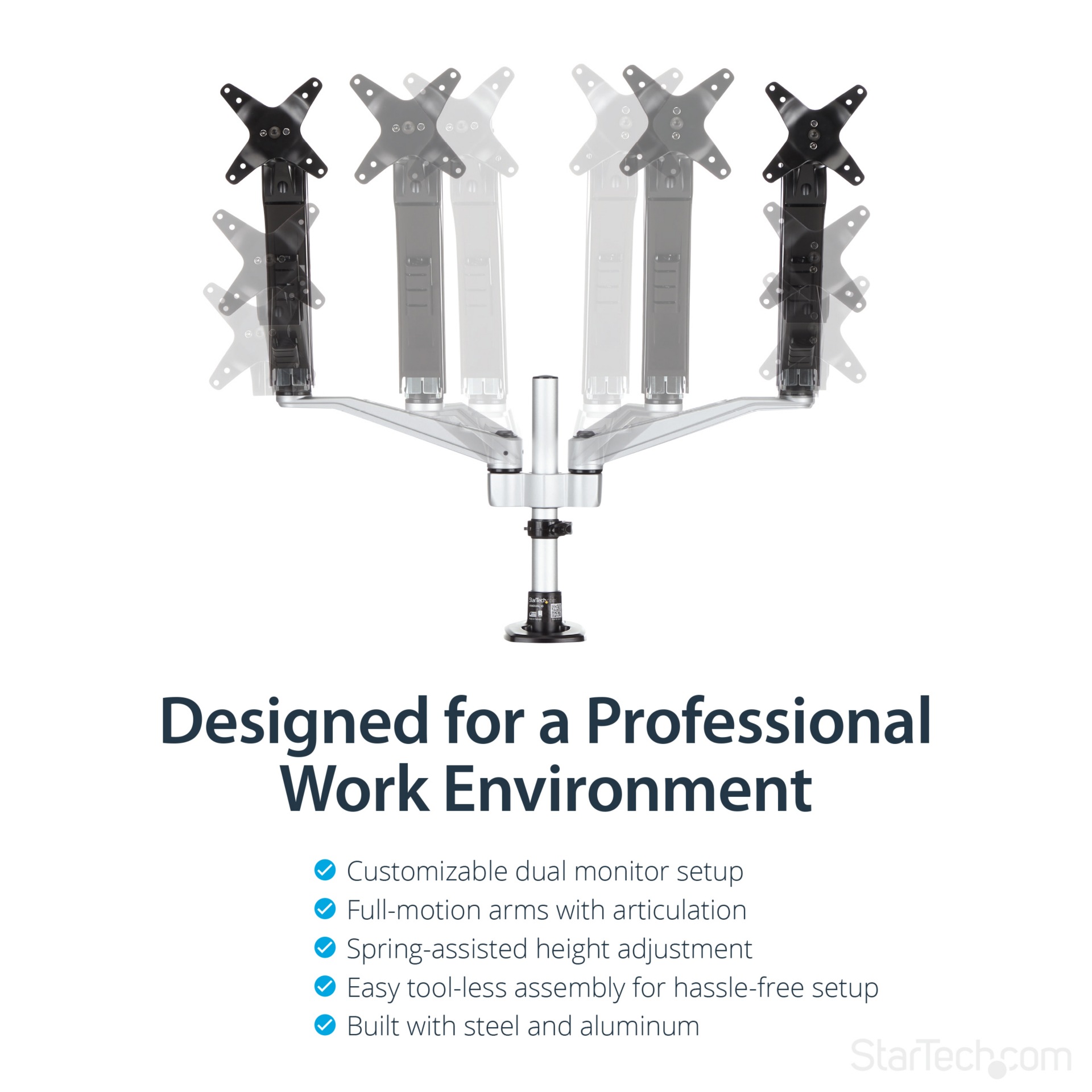 Thumbnail 3 of 7 for StarTech.com Desk Mount Dual Monitor Arm, Articulating, Mount Up to 30" Displays, Ergonomic, Adjustable Arms, TAA
