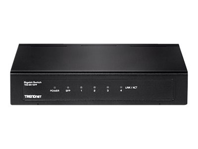 TRENDnet TEG-S51SFP, 5-Port Gigabit Compact Metal Desktop Switch with Gigabit SFP Slot, Fanless Design, Wall Mountable