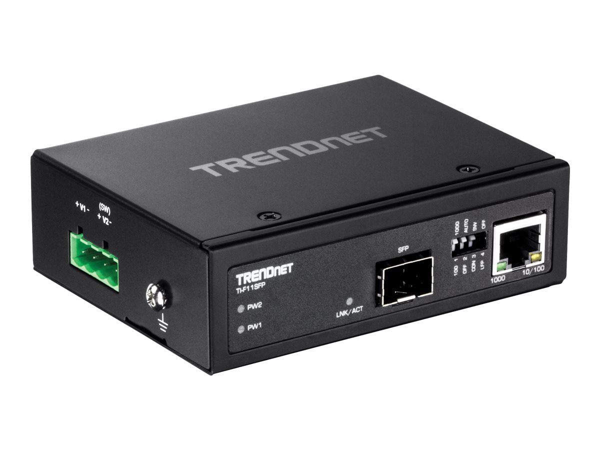 TRENDnet Hardened Industrial 100/1000 Base-T To SFP Media Converter, DIN-Rail And Wall Mount Hardware Included, Multi Or