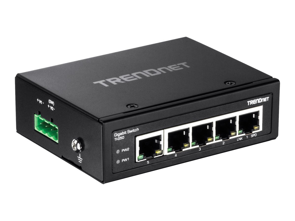 TRENDnet 5-Port Hardened Industrial Gigabit DIN-Rail Switch, 10 Gbps Switching Capacity, IP30 Rated Network Switch (-40