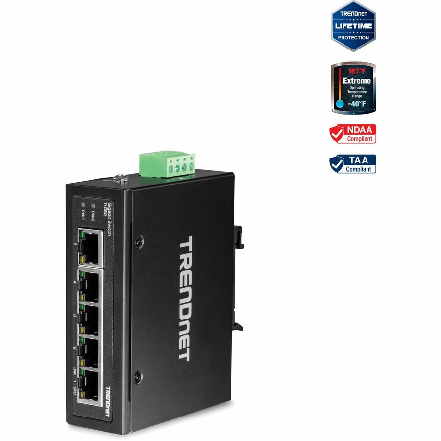 Thumbnail 4 of 12 for TRENDnet 5-Port Hardened Industrial Gigabit DIN-Rail Switch, TI-G50, 10 Gbps, IP50 Rated, Ethernet Splitter, NDAA & TAA