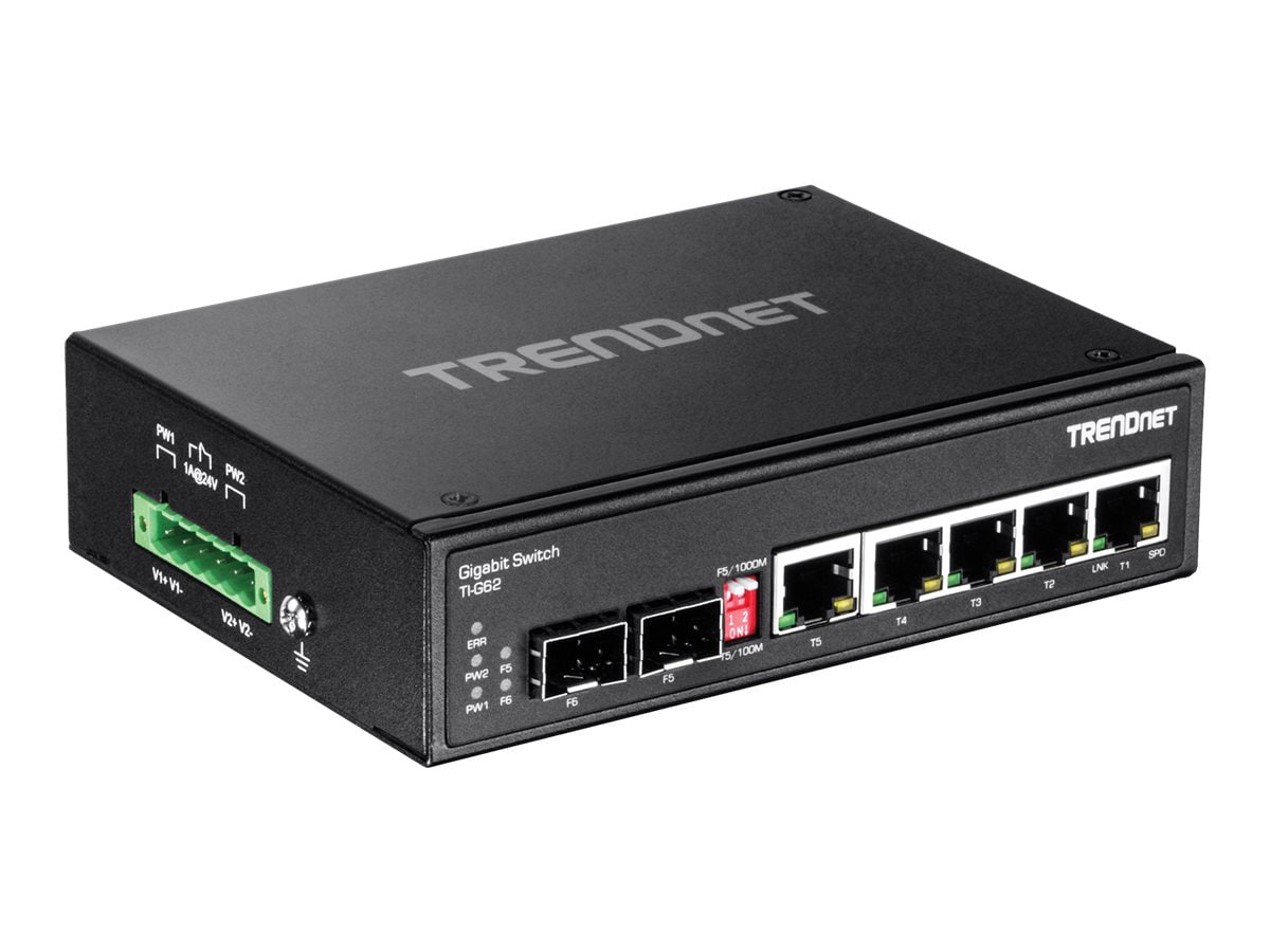 TRENDnet 6-Port Hardened Industrial Gigabit DIN-Rail Switch, 12 Gbps Switching Capacity, IP30 Rated Metal Housing -40 to