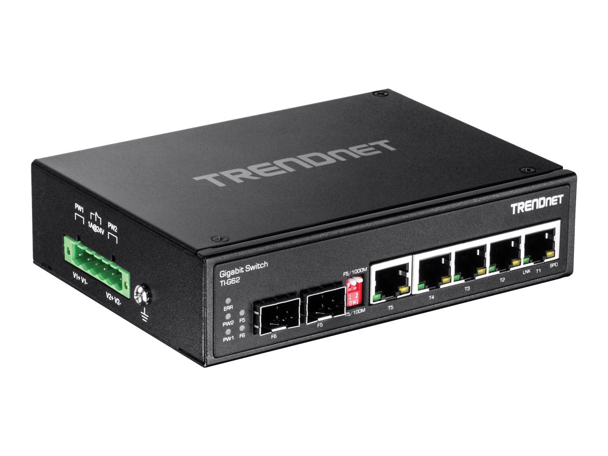 TRENDnet 7-Port Industrial Gigabit DIN-Rail Switch, TI-G62, 5 x Gigabit Por