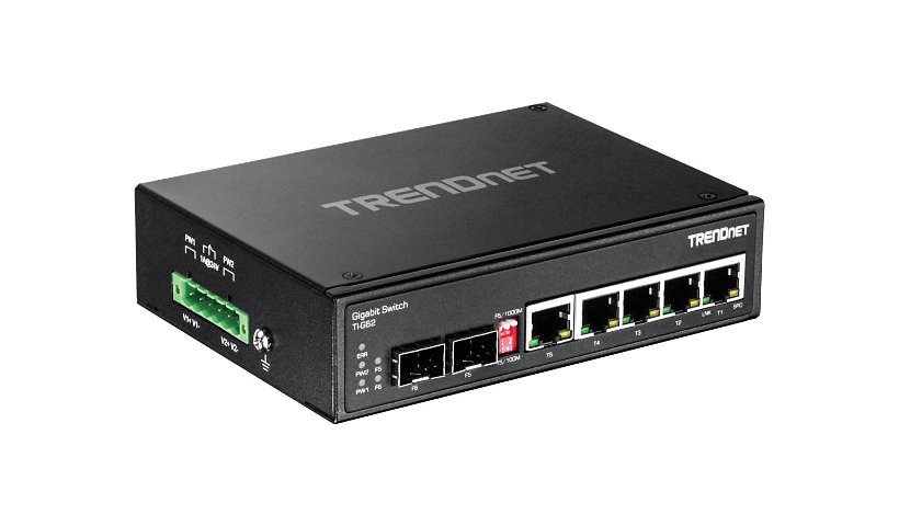 TRENDnet 6-Port Hardened Industrial Gigabit DIN-Rail Switch, 12 Gbps Switching Capacity, IP30 Rated Metal Housing -40 to