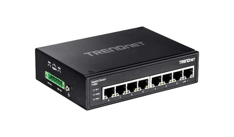 TRENDnet 8-Port Hardened Industrial Gigabit DIN-Rail Switch, 16 Gbps Switching Capacity, IP30 Rated Metal Housing (-40